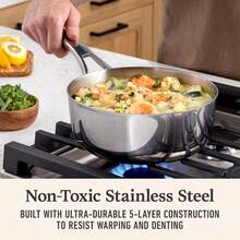 Sartén de chef Premier de 2.5 Qt con tapa, de acero inoxidable de 5 capas pulido, tecnología de calor, apto para inducción y horno a 500°F, color plateado - Cacerola de 2.5 cuartos con tapa + Olla de 2.5 cuartos con tapa - Ver 4