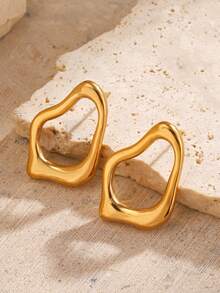 1 Pair Stainless Steel 18K Gold Plated Geometric Asymmetrical Earrings, Suitable For Women's Daily Wear - Multicolor - View 6
