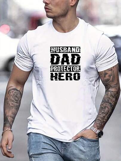 Husband, Dad, Protector, Men's Cotton-Shirt - Casual Crew Neck, Short Sleeve, Summer Tee DRQ1