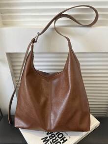 2026 New Fashion Solid Color Commuter Tote Bag, Minimalist Niche Design Underarm Bag, Stylish Large Capacity Shoulder Bag - Brown - View 7