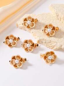 2/3/6 Pearl Flower Hair Clips And Duckbill Clips Are Suitable For Dates, Parties And Other Occasions - Gold - View 1