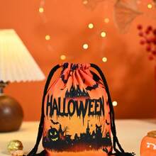 1/3pcs Halloween Drawstring Candy Gift Bags, Pumpkin Design, Lightweight And Reusable, Suitable For Party Favors, Holiday Decor Or Themed Events, Practical Tote Bag For Christmas, Halloween, Easter Party Gifts And Packaging - Multicolor - View 4
