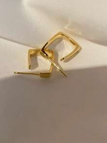 1 par de pendientes de botón cuadrados dorados de estilo minimalista, con diseño geométrico hueco, elegantes y versátiles, regalo para vacaciones/Día de San Valentín - irregular - Ver 10