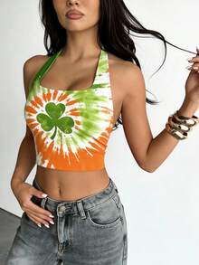 扎染幸运四叶草印花露背上衣 - 彩色 - 查看 5