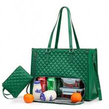 2-Pc Women's Stylish Tote Bundle: Large 15.6" Laptop Bag + Insulated Lunch Tote W/ Secure Zip, Includes Wallet & Makeup Pouch - Ideal For Work, Nurse, Office, College, Daily Essentials - 綠色 - 查看 7