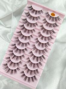 Hinarin 10对自然凌乱猫眼假睫毛，透明睫毛梗，打造猫眼妆效，纤长外眼角延伸，柔软自然妆感。 - 自然纖長款 - 查看 6