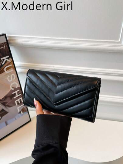 女士黑色PU刺绣长款钱包手拿包 - 多卡位大容量时尚百搭长款钱包，适合女孩、上班族女性及旅行必备。女士钱包/手拿包