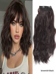 10-14英寸水波纹夹式接发片 | 隐形无缝顶部假发片，适合细软发质，耐热卷曲合成纤维，瞬间增加发根蓬松度 - 彩色 - 查看 15