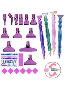 全新钻石画画笔配件工具套装，包含1支钻石画树脂笔和1个多功能金属/塑料螺纹多位置笔尖，适用于DIY钻石画。