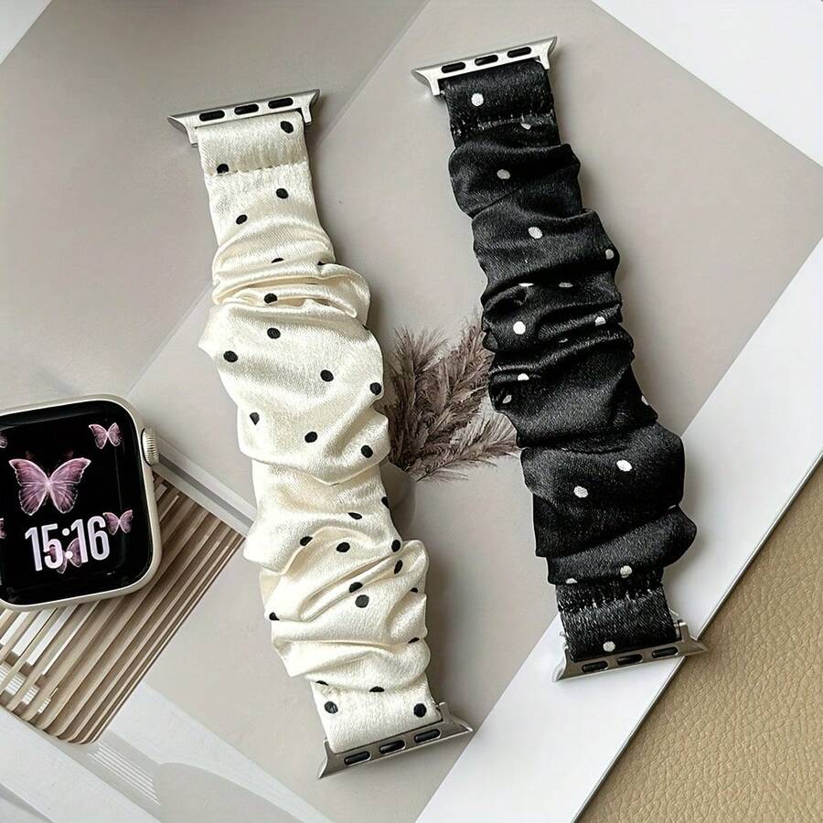 2026NEWFashion Polka Dot Elastic Hairband Strap Compatible With Apple Watch 38mm, 40mm, 41mm, 42mm, 44mm, 45mm, 46mm, 49mm - High-Quality Sports Wristband For  Series Ultra SE S10, 9, 8 - 白點 - 查看 1