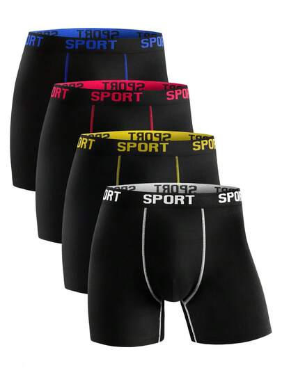4 piezas de ropa interior larga para hombres con esquinas planas, ropa interior cómoda, ligera y suave, ropa interior deportiva para hombres, adecuada para uso en casa, duradera y casual, adecuada para fitness y boxeo, ropa interior larga con esquinas planas para hombres en las cuatro estaciones.