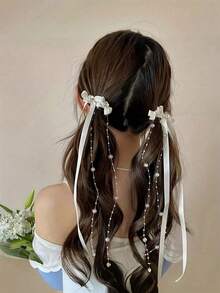 French Ballet Style Ribbon Beaded Long Tassel Bow Hair Clip, Sweet Girl Ballet Inspired Woven Hair Clip, New Hair Accessory, Claw Clips, Hair Slide, Hair Barrettes