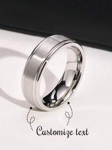 1pc Customized Text Stainless Steel Black & Silver Tone Unisex Fashion Ring, Personalized Gift For Girlfriend, Boyfriend, Parents, Family, Friends, Anniversary, Birthday, Graduation - Silver - View 10