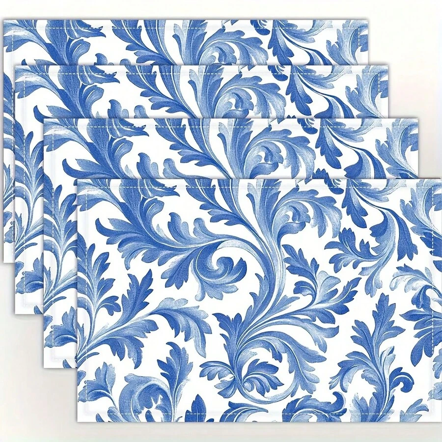 4pcs William Morris Acanthus Blue Pattern Placemats Fashion Printed Pattern Table Mats Suitable For Dining Tables Kitchens Parties Indoor Festivals Dinner Parties And Home Decoration 12X 18inch CP2356 - 彩色 - 查看 1