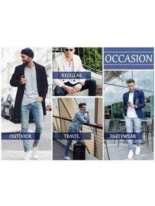 Men's Ripped Denim Jeans 3-Piece Set Street Fashion Hole Design Loose Fit Pants - Màu xanh lam - Xem 4