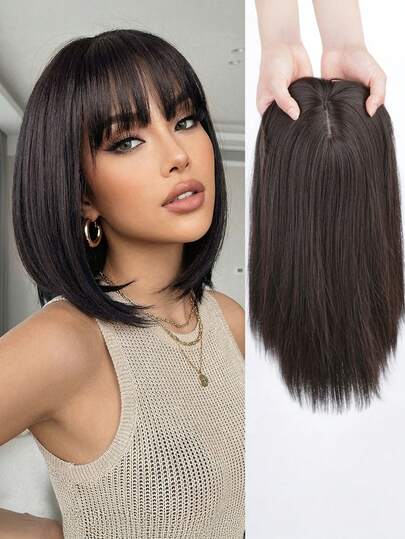 Synthetic Clip-In Bangs Hair Extensions, Natural And Neat Brown Simulated Bangs Hairpiece, Invisible And Seamless Hair Extensions For Women, Suitable For Daily Wear And Parties