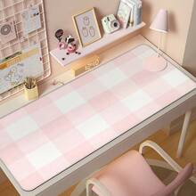1pc Korean Style Pink & White Plaid Soft Mouse Pad, Fashionable Thin Desk Mat, Large Non-Slip Edged Gaming/Office Keyboard Pad - B - View 2