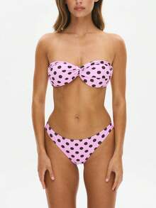 Women Polka Dot Bikini Sets Halter String Triangle High Cut Cheeky 2 Piece Bathing Suit - 粉色 - 查看 2