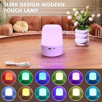 无线LED多色夜灯，USB充电，触控操作，多种灯光颜色可选；护眼床头灯，适合舒适阅读、卧室、书房、客厅、露营和办公室等场所，卧室照明灯