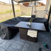 V-Shaped Patio Sofa Cover, Outdoor L-Shaped Sofa Cover, Outdoor Garden Furniture Cover. Suitable For Most V-Shaped And L-Shaped Sofas. Made Of 300D Oxford Cloth, Waterproof, Dustproof, And UV-Resistant. Adjustable Wind-Proof Clips At The Bottom, Drawstring Design For All-Weather Protection. - Black - View 11