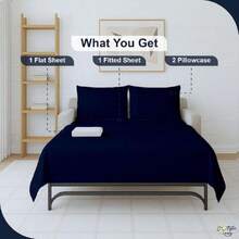 Full Sleeper Sofa Bed Sheet Set, 4 Piece Premium Quality 100% Egyptian Cotton, 6 Inch Deep Sofa Bed/Pullout Couch Sheets, Navy Blue,37105583 - 藏蓝色 - 查看 6