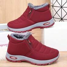 Super Warm Winter Boots For Men And Women - Thick-Soled Boots, Polar-Level Cold-Weather Warm Ankle Boots, High-Density Lining And Heat-Locking Technology, Solid Color And Simple Design, Suitable For Outdoor Hiking, Casual Wear, Hiking Boots, Hiking Shoes, Fashionable Winter Boots, Durable PVC Sole-Toe Easy On/Off, Size Up Recommended - 正紅色 - 查看 11