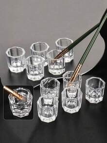 5/3/1 水晶八角形玻璃杯，厚底，透明美甲刷清洗杯，美甲丙烯酸液体粉末，美甲杯/碗玻璃容器工具，艺术设计配件，用于盛放水晶液体和清洗刷子的水 - 無色 - 查看 1