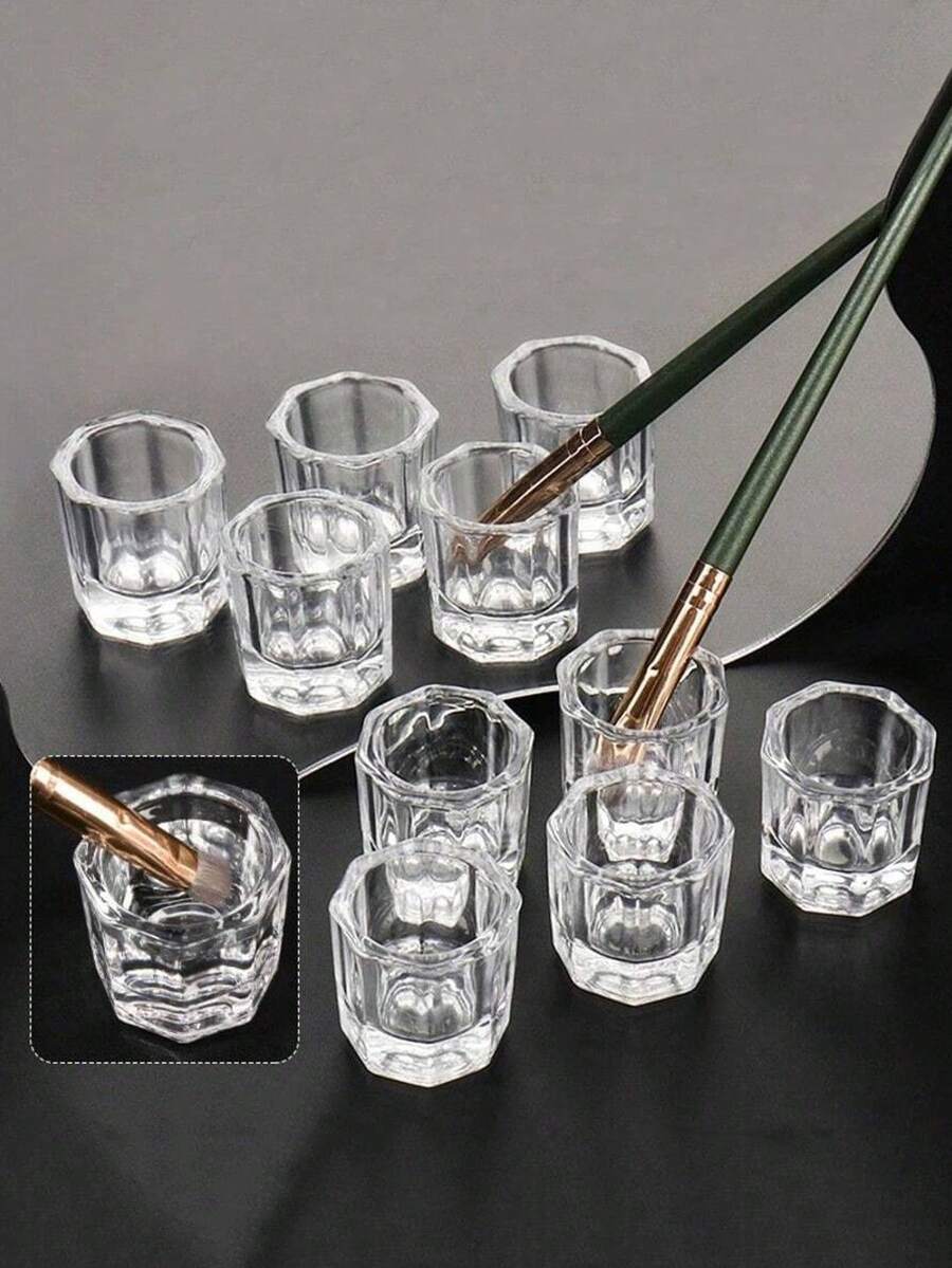 5/3/1 水晶八角形玻璃杯，厚底，透明美甲刷清洗杯，美甲丙烯酸液体粉末，美甲杯/碗玻璃容器工具，艺术设计配件，用于盛放水晶液体和清洗刷子的水 - 無色 - 查看 1