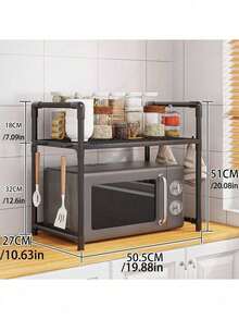 1pc Double-Layer Kitchen Shelf With Handrail, Multifunctional Kitchen Storage Rack For Microwave Oven, Bread Maker, Spices And Miscellaneous Items - Multicolor - View 13