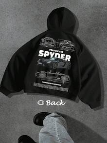 Men's Y2K Style Pure Cotton Hooded Sweatshirt  918 Spyder Car Design Automotive Enthusiast Gift For Men Black Sweatshirt With Technical Diagrams And Details S To XL Kangaroo Pockets And Drawstrings Long Sleeves Loose And Casual Thick Fabric Ideal For Gifts In Autumn And Winter High Quality Men's Clothing - Negro - Ver 4