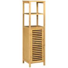 Kleankin Height-Adjustable Bathroom Cabinet, Bamboo Bathroom Cabinet, Bathroom Furniture With Cabinet, Two Open Shelves, For Bathrooms, Approx. 33 X 30 X 120 Cm Natural Wood - Khaki - View 4