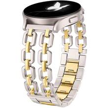 Wearlizer Metal Band Compatible With Samsung Galaxy Watch 7 6 5 4 FE Active 2 40mm 44mm/Watch 6 4 Classic 43mm 47mm 42mm 46mm/Watch 5 Pro 45mm Bands, 20mm Dressy Stainless Steel Chain Strap Women,Starlight/Gold - 星光/金色 - 查看 1