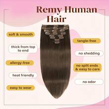 Chocolate Brown Hair Extensions Remy Straight Double Weft Real Hair Clip In Human Hair Brown #4 Chocolate Brown 8pcs  Clip-In Hair Extensions 14-28 Inch - S4 - Xem 3