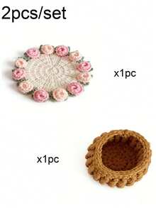 2pcs/Set Handmade Crochet Tulip Coasters, Tulip Bouquet Coasters With Basket, Heat-Resistant Pads, Tabletop Decor, Holiday Gift, Unique Creativity, Suitable For Home Decor, Valentine's Day Decor, Wedding Gift, Anniversary Gift, Girlfriend Gift, Mother's Day Gift, And Valentine's Day Gift. - Multicolor - View 14