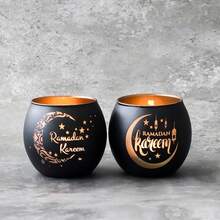 2 Stück Ramadan Kerzenhalter - Ramadan Mond & Stern Dekoration, Ramadan Islamisches Fest Party, Glas Teelichthalter Set, Heim Raum Esszimmertisch Dekoration - Eid Al-Fitr Frühlings Dekor Geschenk (Kerzen nicht enthalten) - Verschiedenfarbig - Übersicht 9