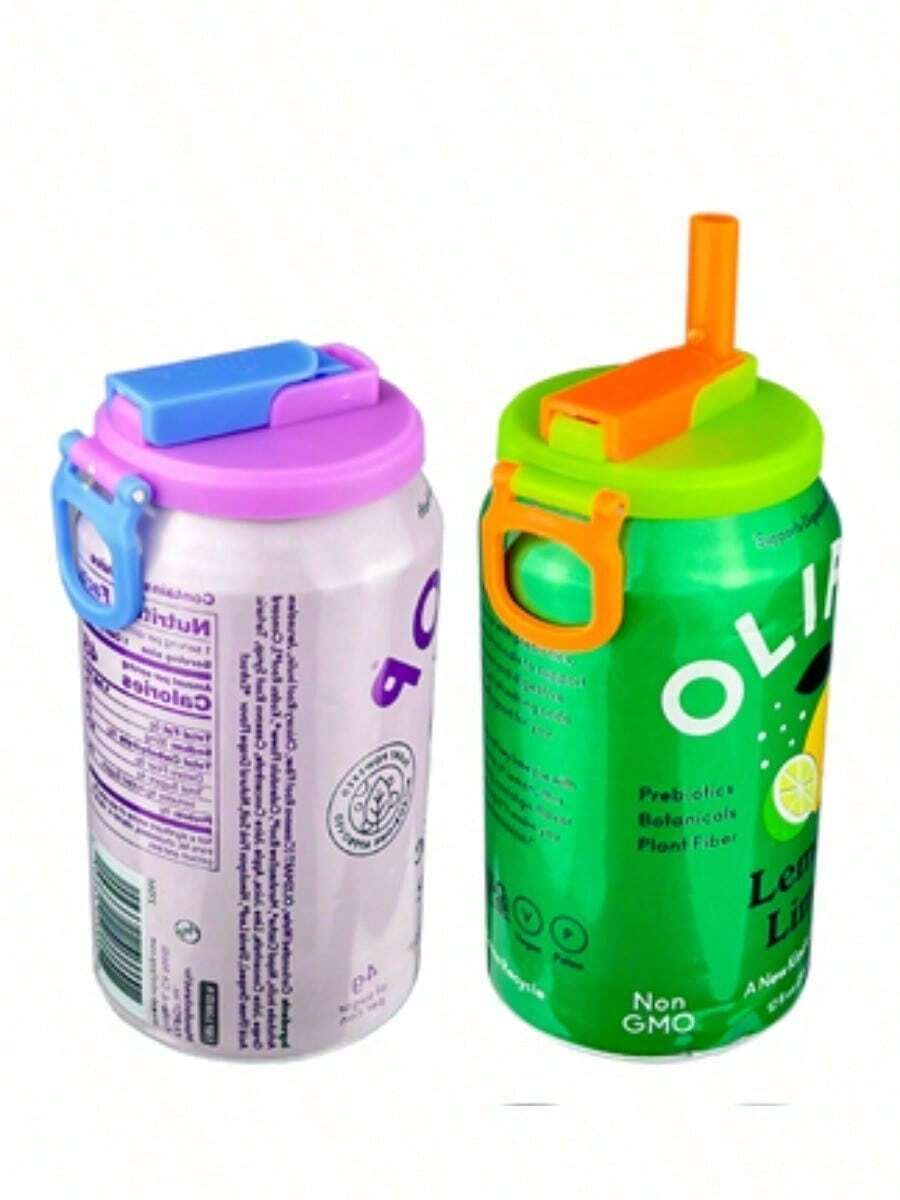 1个带吸管的汽水罐盖（颜色随机） - 包括可重复使用的硅胶吸管和汽水罐盖，密封性好，易于使用，防漏 | 适用于标准12盎司汽水罐，可用作饮料盖、啤酒罐盖、汽水罐盖，也非常适合旅行、聚会、露营和夏季必备品。