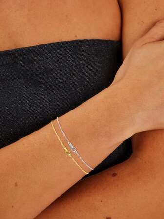 1ชิ้น สร้อยข้อมือเงินแท้ S925 วินเทจ รูปวงแหวนคู่คล้องกัน, สร้อยข้อมือโซ่เรขาคณิตสไตล์มินิมอลส่วนบุคคลชุบทอง 14K, เครื่องประดับอเนกประสงค์สำหรับผู้หญิง