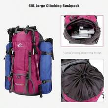 Bseash 60L Waterproof Hiking Camping Backpack With Rain Cover Large Outdoor Sport Travel Daypack Rucksack For Climbing - 玫瑰紅 - 查看 6