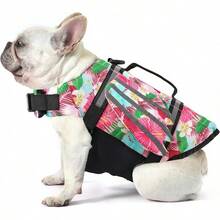 Chaleco salvavidas para perros, chaleco salvavidas para mascotas, traje de baño salvavidas para cachorros con asa para nadar, piscina, playa, navegación, para cachorros pequeños, medianos y grandes - rosa (rosa floral) - Ver 19