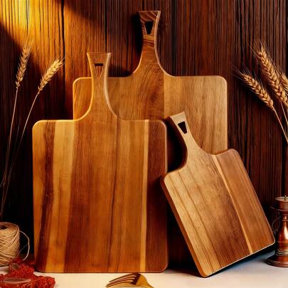 1PC High Quality Oak Cutting Board, Acacia Wood Handle Cutting Board, Double-Sided Cutting Board, Cutting Board With Handle, Butcher Board. Versatile Pizza And Meat, Bread, Vegetables, Fruit, Cheese Serving Plate. Durable And Easy To Clean. Ideal For Family Kitchens, Dorms, Outdoor Picnics, Parties. The Perfect Gift For Home Cooks.