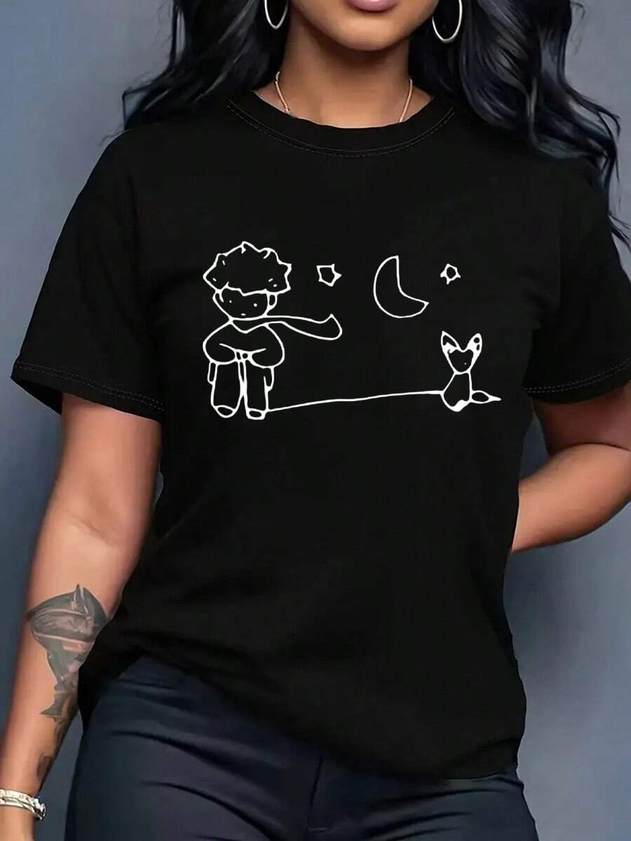 Camiseta Casual Mujer - Algodón 100% Suave, Estampado Moderno, Ideal para Todo Momento Liso Casual Ninguno Diario - Negro - Ver 1