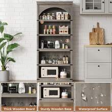 Librero Arqueado de 5 Niveles, Estilo Granja, 174 cm de Alto, Estantería de Madera Curva para Oficina en Casa y Sala, Color Gris - Gris - Ver 5