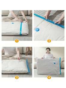 9/5/1 套装便携式旅行收纳袋，大容量压缩袋，可重复使用真空袋，可折叠收纳盒，印花行李袋，防尘/防潮/防蛀，节省空间，适用于衣物、毯子、衬衫、床上用品、卧室、衣柜、浴室、户外装备、家居收纳、返校季、旅行必备品 - 藍白色 - 查看 6