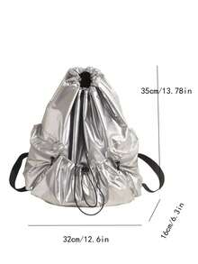 JIANSHANGGUSHI Ba lô dây rút xếp ly dáng casual dung tích lớn mới năm 2025, cặp sách học sinh unisex, vải nylon giặt nước, nhiều màu sắc để lựa chọn. - Bạc - Xem 2