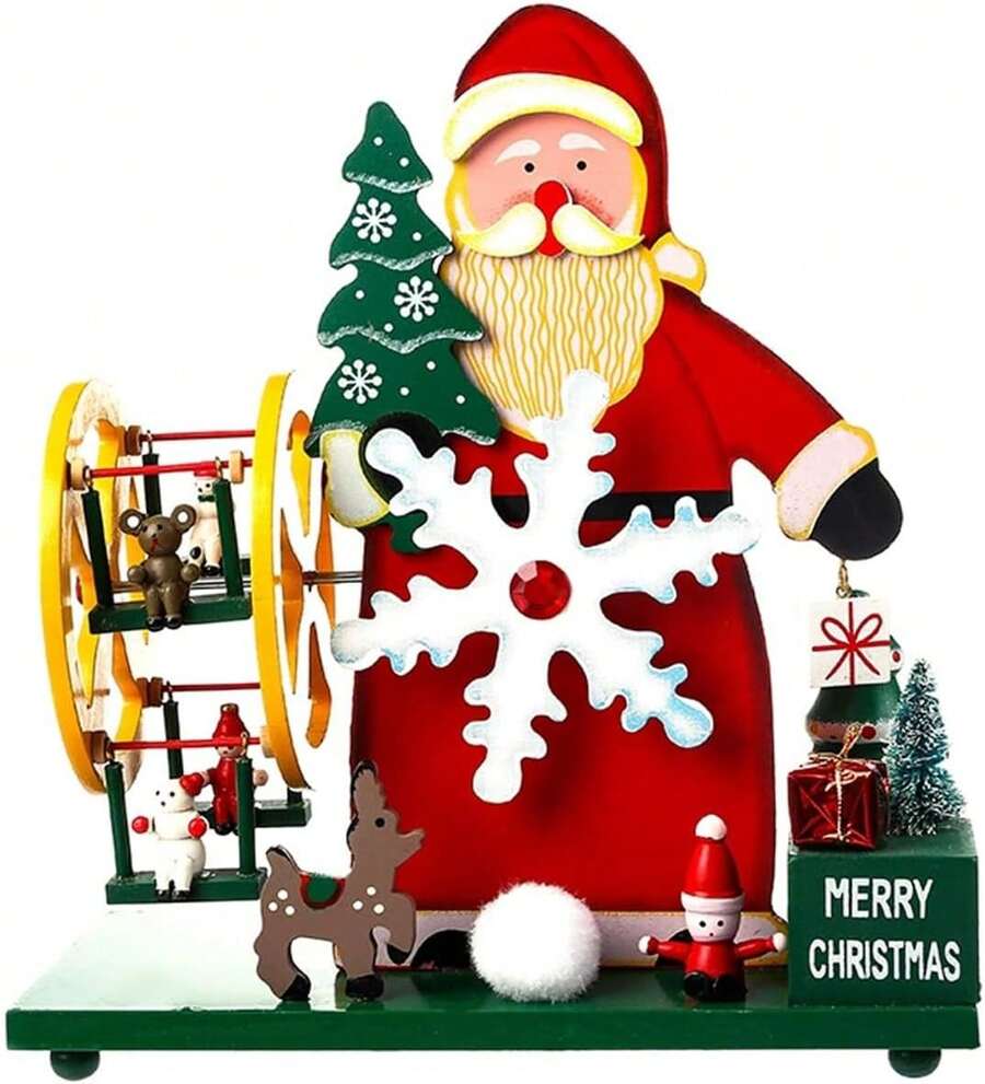 Figura de Santa Claus, Caja de Música de Cuerda 23 cm, Molino de Viento Giratorio, Regalo de Navidad, Coleccionables, Adornos, para Familia, Amigo y Niño - rojo y verde - Ver 1