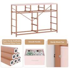 Cómoda de sauce negro para recámara, cambiador ancho y cómoda para clóset, soporte de TV de 47 pulgadas con gran almacenamiento, cómoda de tela larga de 10 cajones con marco de metal para - color: rosa - Ver 2