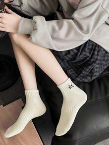 4 Pairs Women's Non-Embroidered Panda Print Short Socks, Ins Style Cartoon Cute White Socks, Korean Fashion, Student Socks, Random Delivery