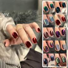 10毫升 1支装 苹果红玻璃珠磁性猫眼美甲凝胶，法式美甲，黑色指甲，绿色指甲，紫色指甲，丝绸美甲，以吻封缄猫眼凝胶指甲油，白色，2025秋冬新款美甲，UV灯美甲，适用于脚趾甲，红色指甲，蓝色指甲油 - 彩色 - 查看 2