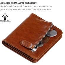 FUNTOR Carteras pequeñas para mujer, pequeñas y compactas con bolsillo RFID con bloqueo RFID, portafolios de piel auténtica para mujer, R: - B: piel de cera, café - Ver 3
