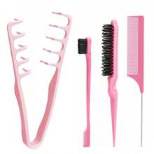 4-Piece Fluffy Wide-Bristle Hairbrush Set. Styling Tools. Travel-Ready Folding Design. Dual-Purpose Wide And Fine-Tooth Textured Pointed-Tail Brush. Unisex. Can Be Used For Hairstyling, Edge Combing, And Back Combing - Multicolor - View 13
